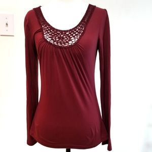 Charlotte Russe Burgundy Long Sleeves Small Top